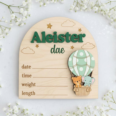 Baby Birth Stats Sign Personalized Wooden Baby Name Sign Balloon Nursery Decor Custom Newborn Announcement Sign Photo Prop