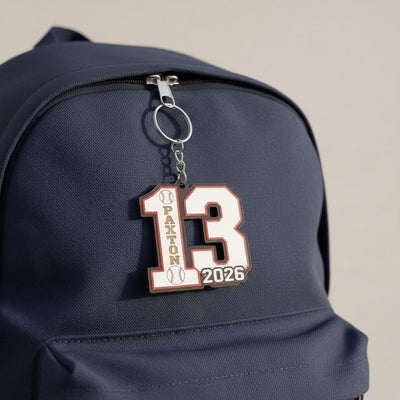 Personalized Baseball Number Keychain Custom Player Name Number and Year, Acrylic Baseball Player Gift, Little League Team Gift