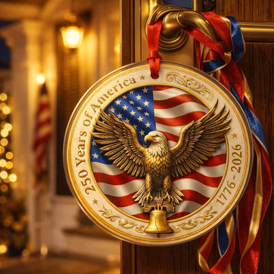 USA 250th Anniversary Ornament, Semiquincentennial Gold Eagle Gift, 1776-2026 Liberty Bell Decor, America 250 Birthday Keepsake