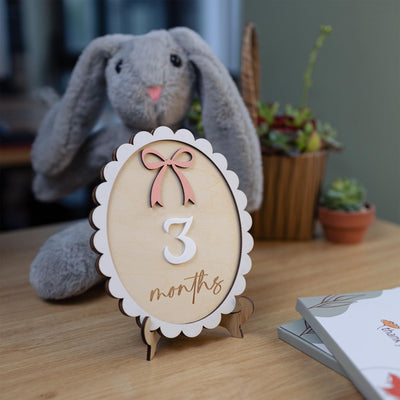 Wooden Baby Milestone Marker with Interchangeable Numbers, Baby Girl Monthly Milestone Sign, Baby Shower Gift, Baby Monthly Milestone Board