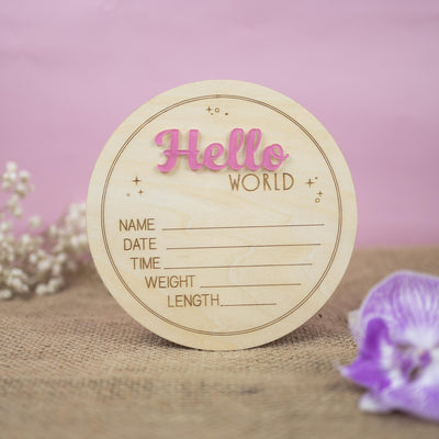 Hello World Baby Stats Plaque, Baby Birth Announcement Sign, Engraved Wood Hello World Sign, Baby Photo Props, Birth Announcement Board