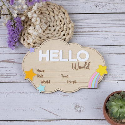 Hello World Baby Announcement, Newborn Birth Stat Sign, Milestone Card, Hospital Name Sign, 3D Wood Sign, Nursery Photo, Baby Photo Prop