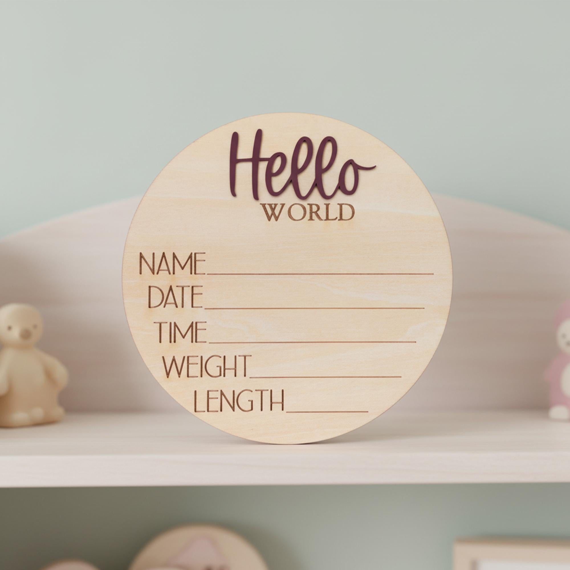 Hello World Newborn Hospital Sign Wooden Baby Photo Prop