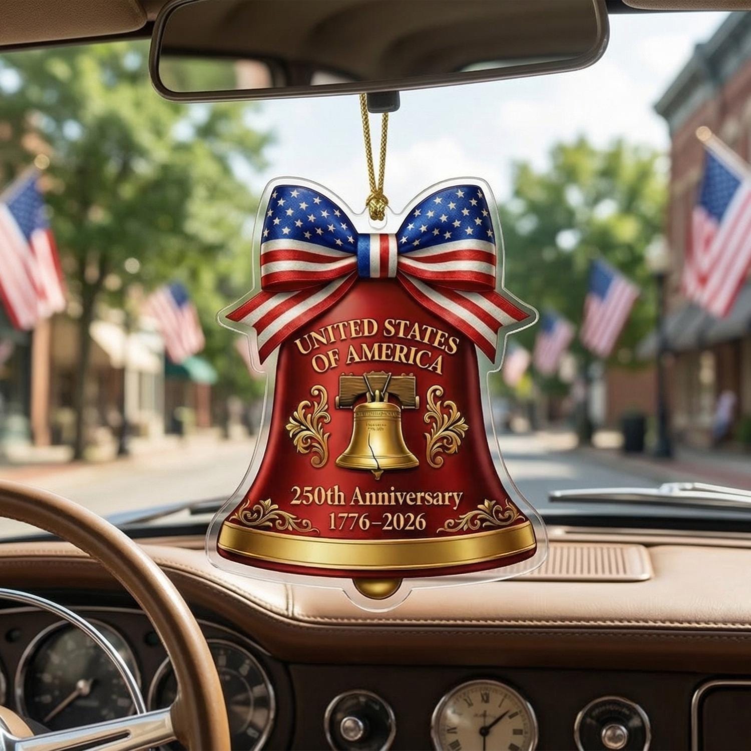 USA 250th Anniversary Bell Ornament, Liberty Bell Patriotic Gift 1776-2026, American Pride Bow Decor, 250 Years Freedom Keepsake