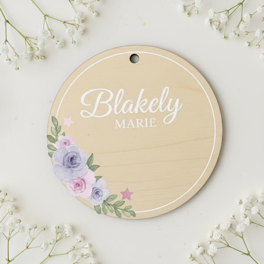 Personalized Baby Announcement Disc, Wooden Baby Birth Stats Sign, Custom Newborn Name Sign, Baby Announcement Photo Prop