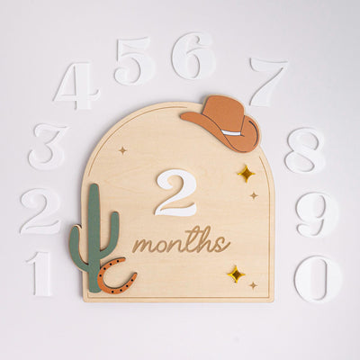Western Baby Milestone Sign, Wooden Cowboy Monthly Milestone, Rustic Nursery Decor, Interchangeable Monthly Milestones, Newborn Photo Prop