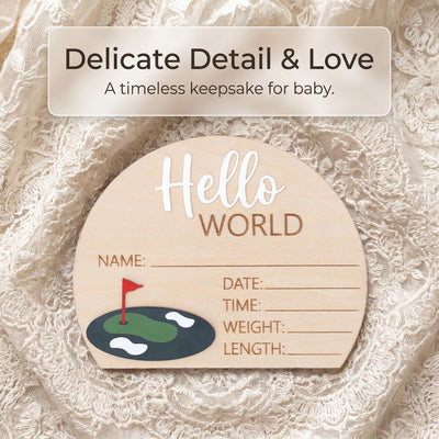 Golf Birth Stats Sign | 3D Half Arch Wooden Plaque | 3D Wooden Hello World Announcement | Par Tee Boy Nursery Prop | Baby Shower Gift