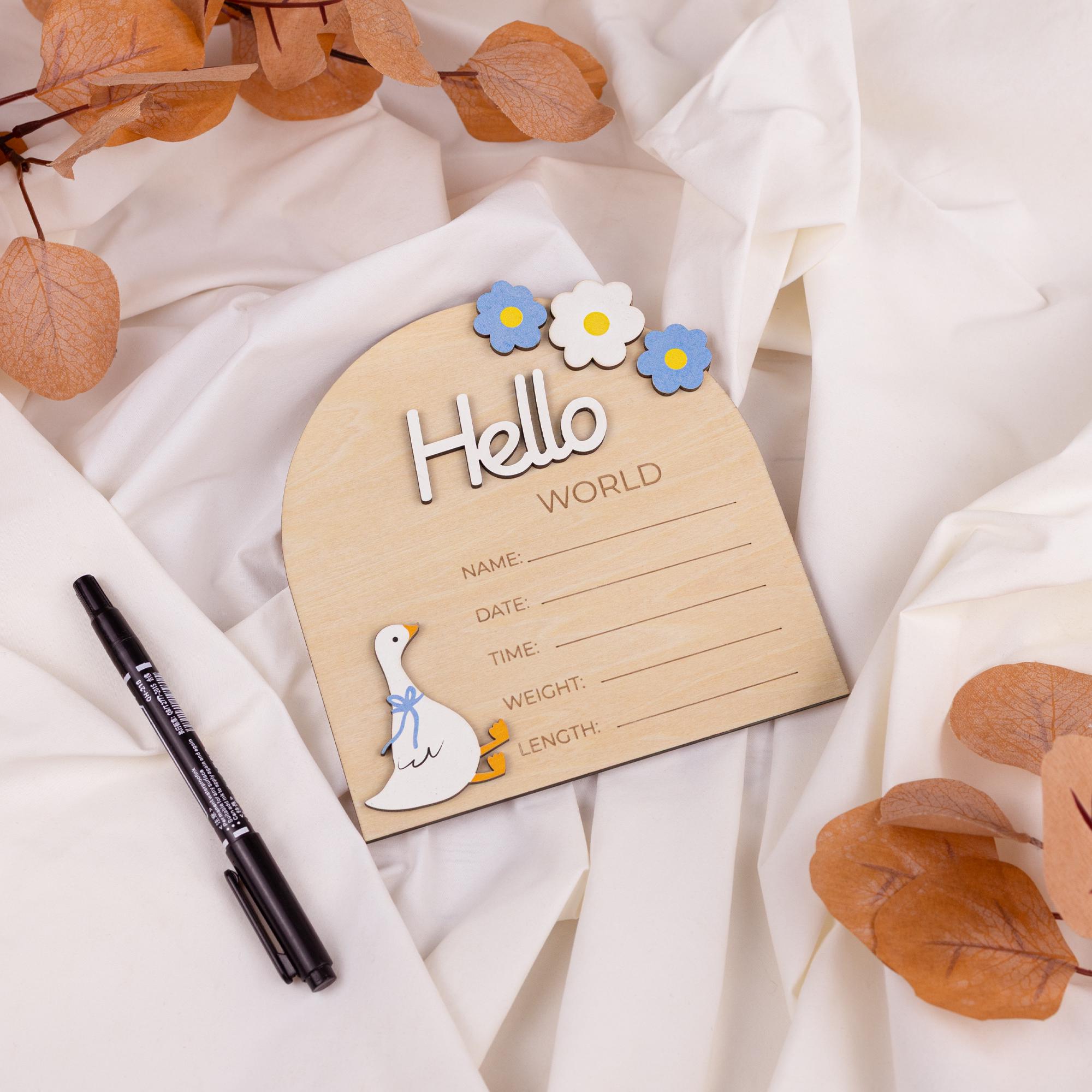 Hello World Sign, Baby Announcement Sign, Baby Announcement Photo Props, Birth Announcement Sign for Hospital, Baby Announcement Name Sign