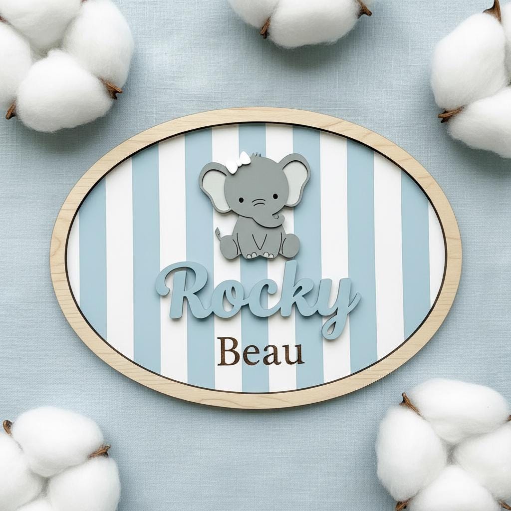Personalized Elephant Baby Name Sign Wooden Nursery Decor