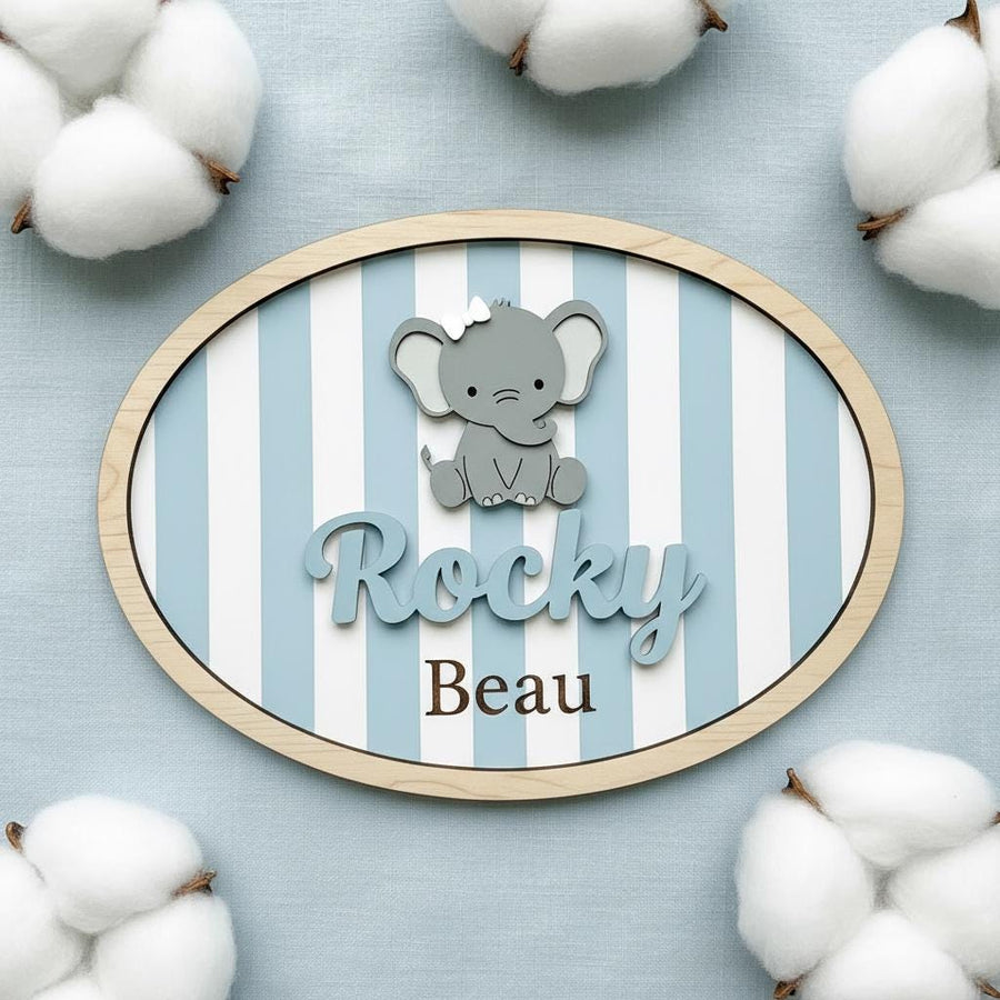 Personalized Elephant Baby Name Sign Wooden Nursery Decor