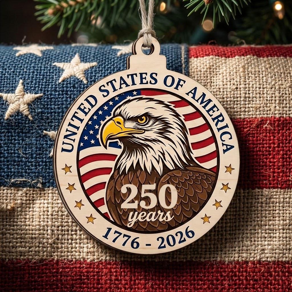 USA 250 Years Wood Ornament, Layered Eagle Patriotic Gift, 1776-2026 Anniversary Decor, Handmade Wooden Semiquincentennial Gift