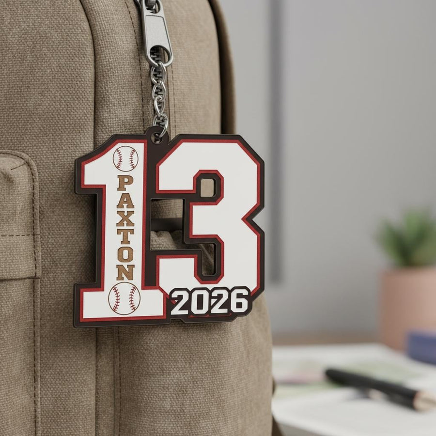 Personalized Baseball Number Keychain Custom Player Name Number and Year, Acrylic Baseball Player Gift, Little League Team Gift