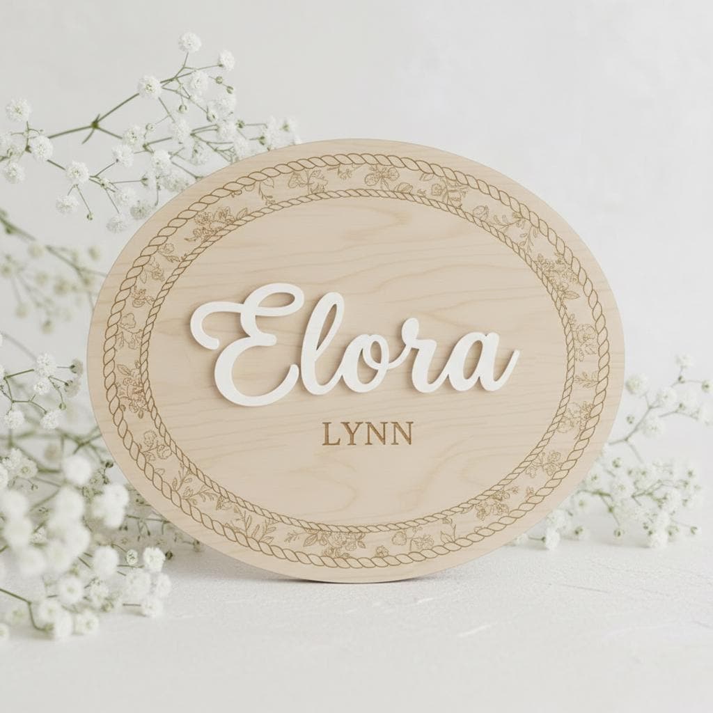 Personalized Wooden Baby Name Sign, Oval Nursery Name Announcement Plaque