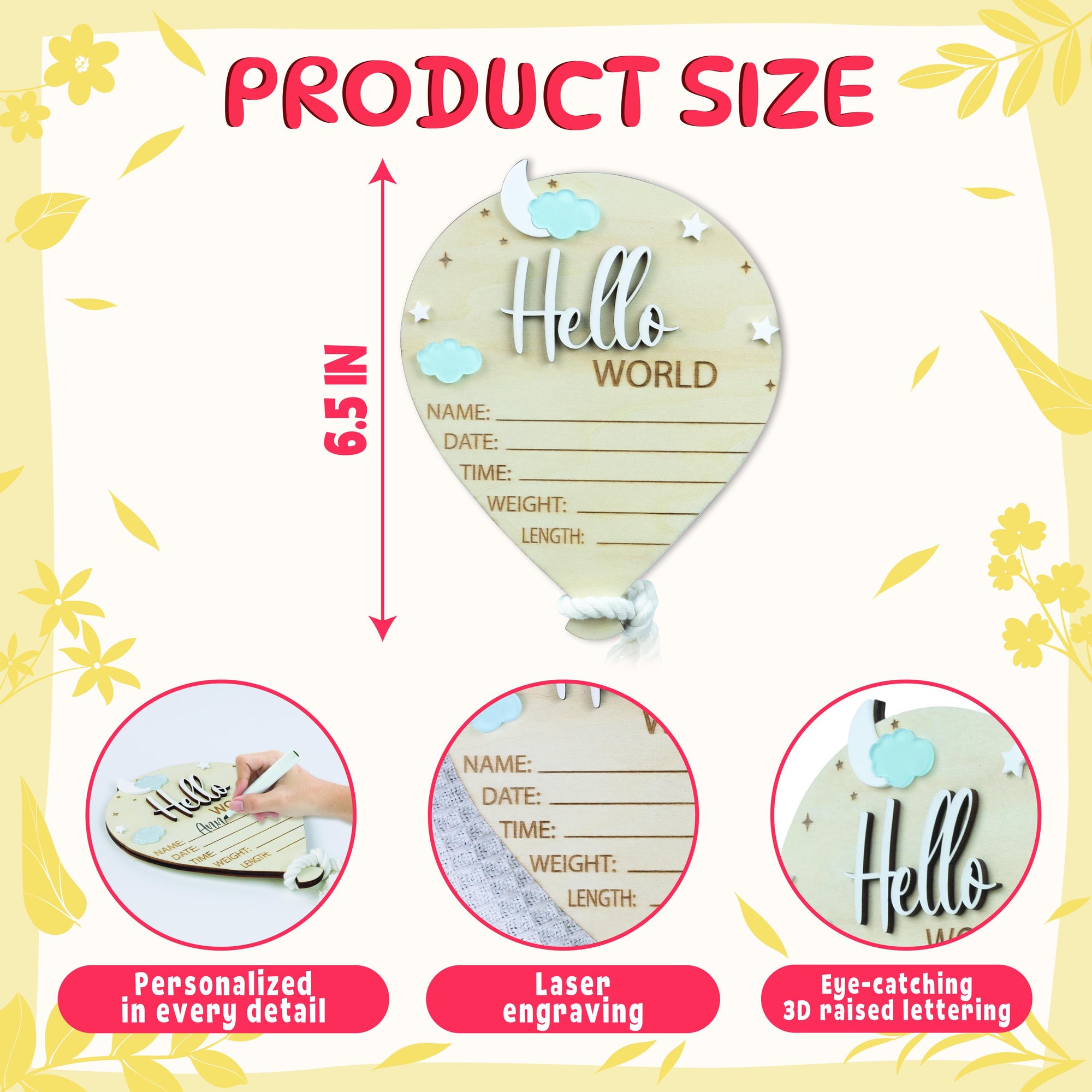 Air Balloon Baby Name Sign, Baby Photo Props, Hospital Birth Announcement Sign, Baby Stats Sign, Moon and Name Sign, Baby Boy Birth Signs