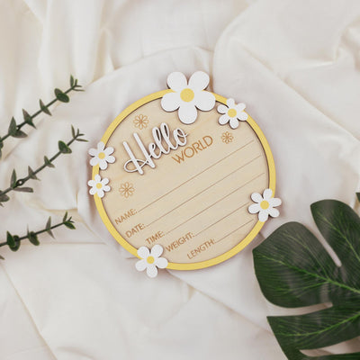 Hello World Sign, Daisy Birth Stats Sign, Daisy Birth Announcement,Baby Name Reveal For Hospital,Baby Name Reveal Baby Shower,Baby Name Sign