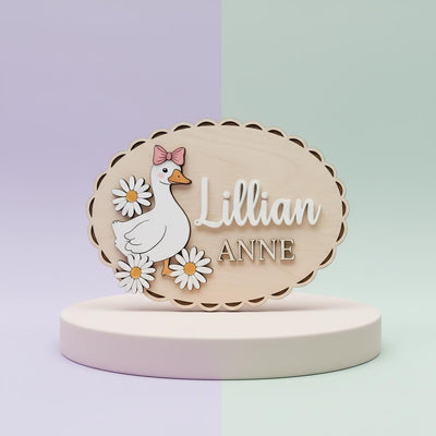 Personalized Baby Name Sign, Wooden Nursery Name Plaque with Goose, Custom Baby Girl Room Decor, Daisy Nursery Wall Decor, Baby Shower Gift