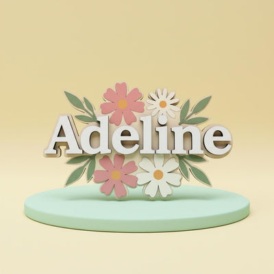 Personalized Baby Name Sign, Wooden Floral Nursery Name Plaque, Custom Baby Girl Room Decor, Flower Nursery Wall Decor
