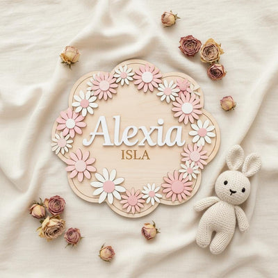 Personalized Baby Name Sign, Wooden Daisy Nursery Name Plaque, Custom Baby Girl Room Decor, Flower Nursery Wall Decor