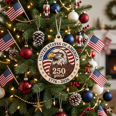 USA 250 Years Wood Ornament, Layered Eagle Patriotic Gift, 1776-2026 Anniversary Decor, Handmade Wooden Semiquincentennial Gift