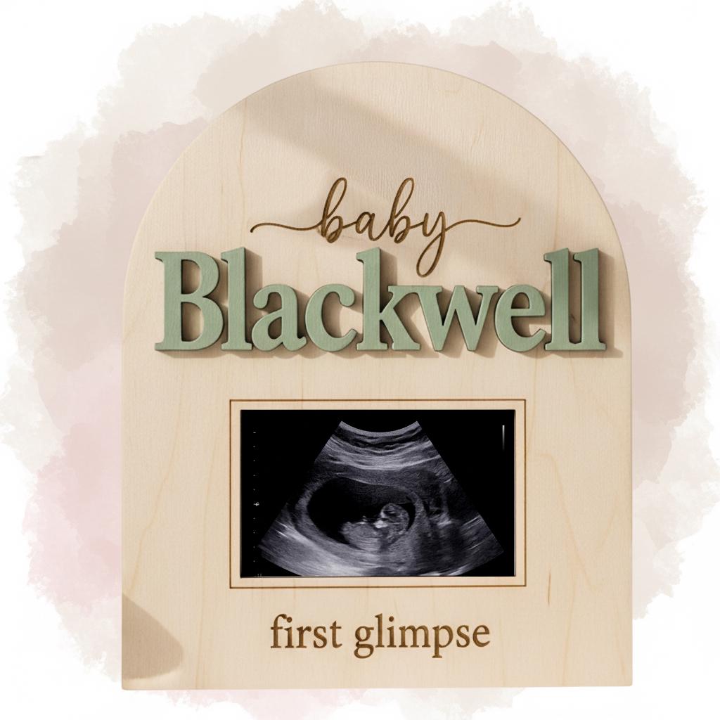 Baby Announcement Sign, Personalized Wooden Ultrasound Photo Pregnancy Reveal Sign, Custom Baby Name Nursery Decor