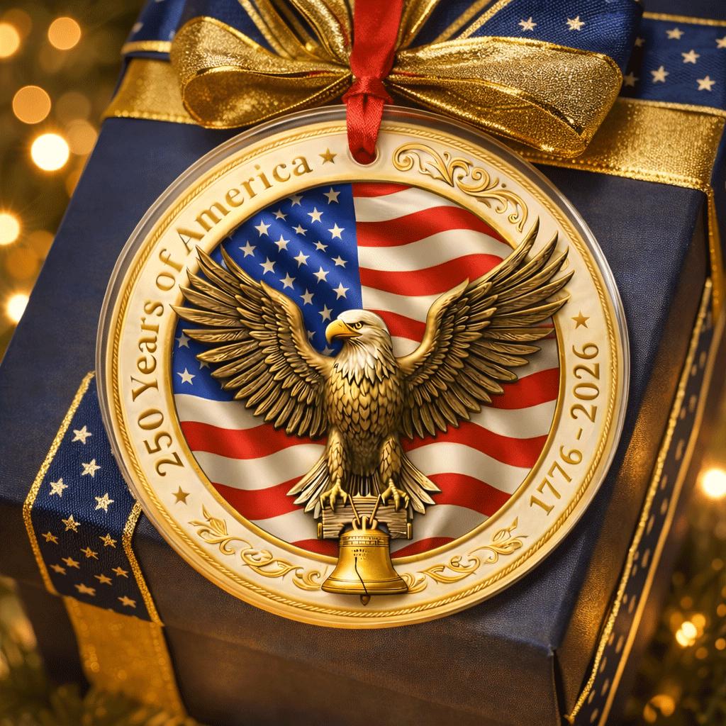 USA 250th Anniversary Ornament, Semiquincentennial Gold Eagle Gift, 1776-2026 Liberty Bell Decor, America 250 Birthday Keepsake