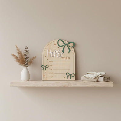 Hello World Wooden Baby Birth Announcement Sign with Name and Stats