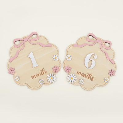Floral Wooden Baby Milestone Sign with Numbers 1–12 Months