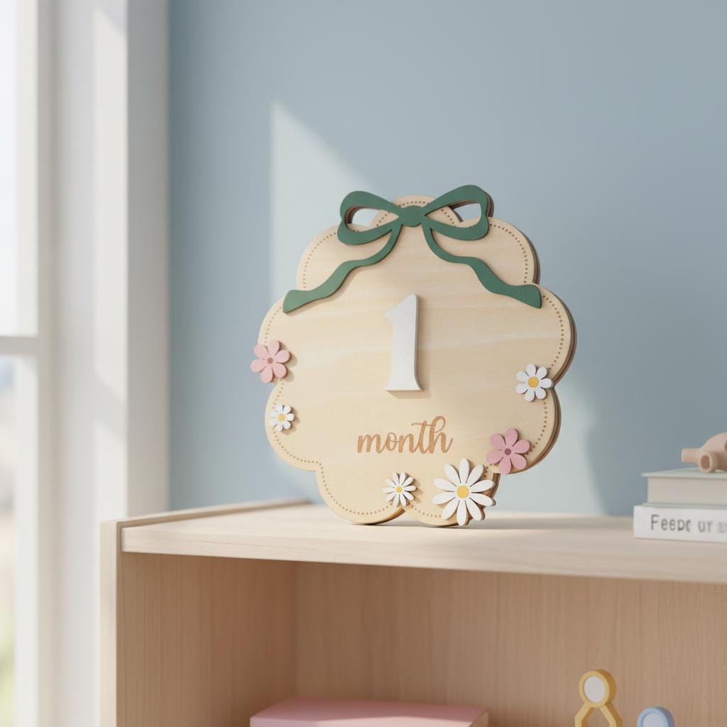 Wooden Baby Milestone Photo Props with Numbers 1–12 Months