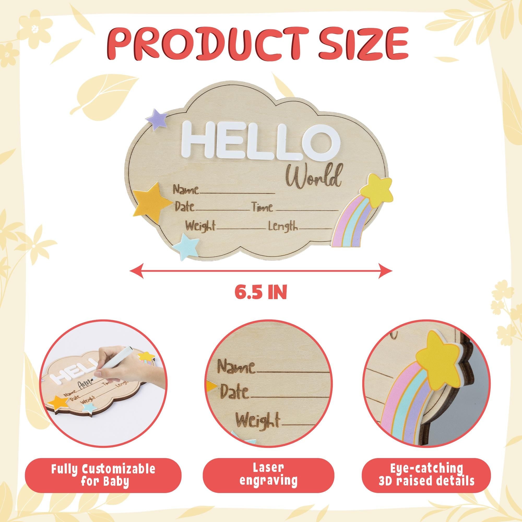 Hello World Baby Announcement, Newborn Birth Stat Sign, Milestone Card, Hospital Name Sign, 3D Wood Sign, Nursery Photo, Baby Photo Prop