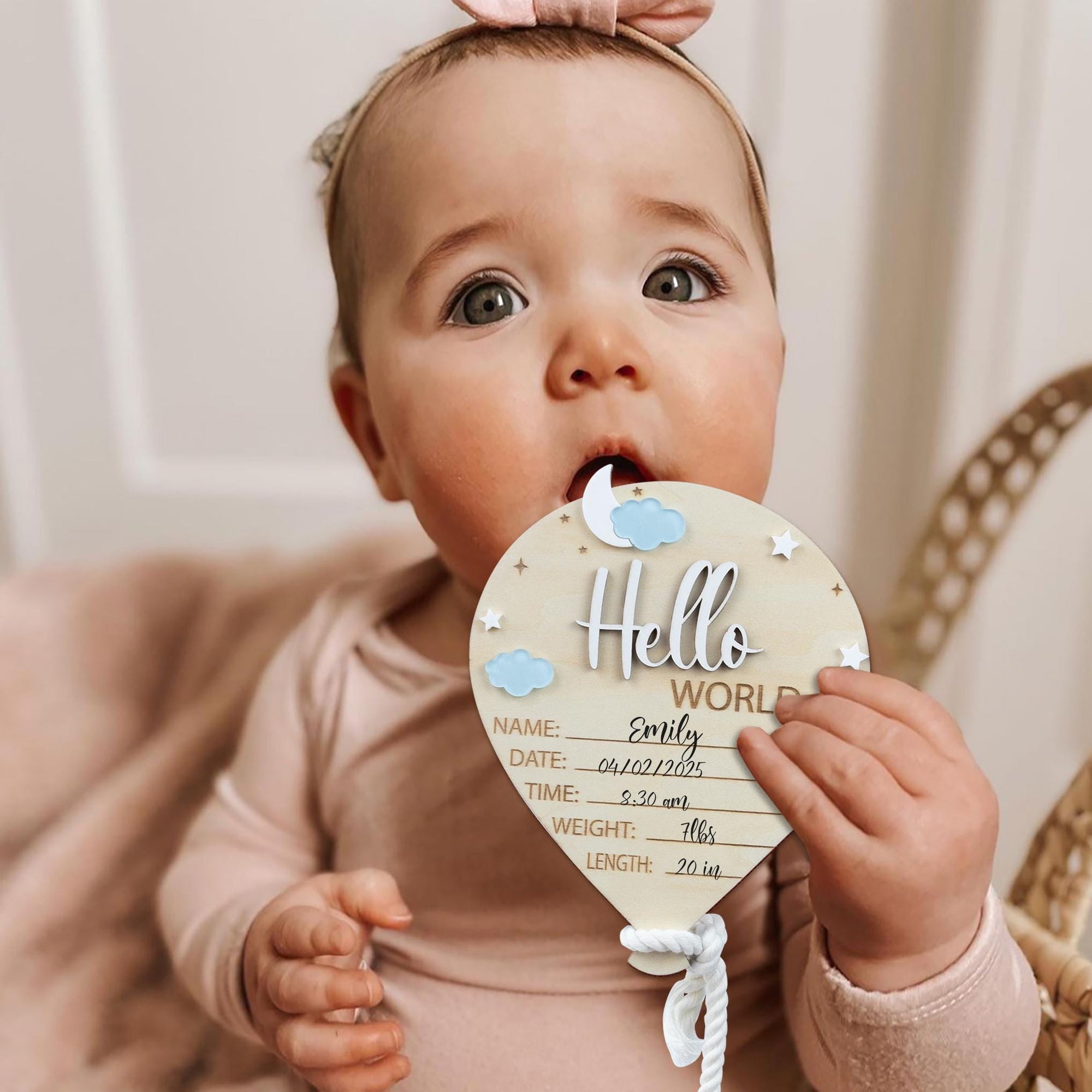 Air Balloon Baby Name Sign, Baby Photo Props, Hospital Birth Announcement Sign, Baby Stats Sign, Moon and Name Sign, Baby Boy Birth Signs