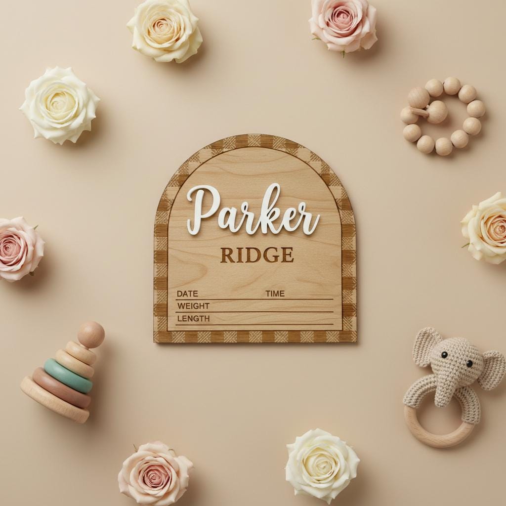 Personalized Baby Birth Stats Sign, Wooden Baby Name Announcement Sign, Custom Newborn Birth Details Plaque Nursery Decor