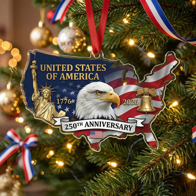 USA Map 250th Anniversary Ornament, Semiquincentennial Patriotic Gift, 1776-2026 United States Shape Decor, America Milestone Keepsake