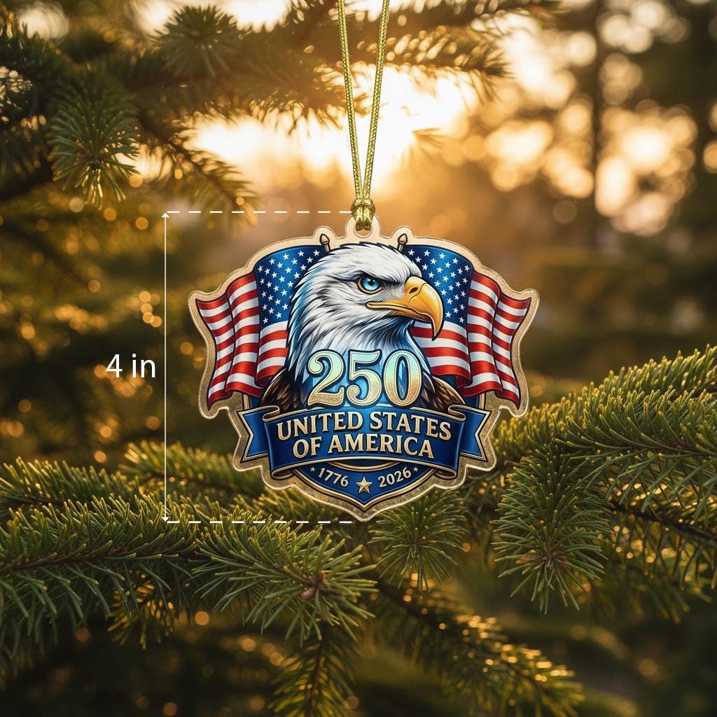 United States 250th Ornament, Semiquincentennial Eagle Portrait, 1776-2026 Patriotic Anniversary Gift, USA 250 Years Decor