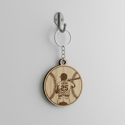 Personalized Wooden Baseball Keychain Custom Player Name and Number, Engraved Baseball Player Keychain, Little League Gift