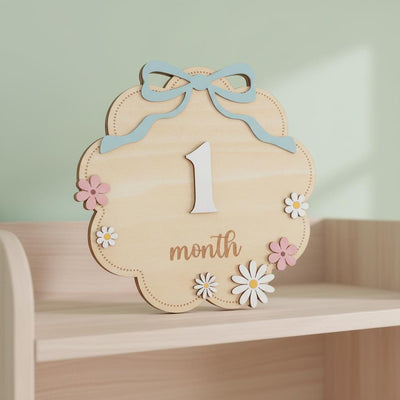 Wooden Baby Monthly Milestone Signs Set, Floral Nursery Photo Props