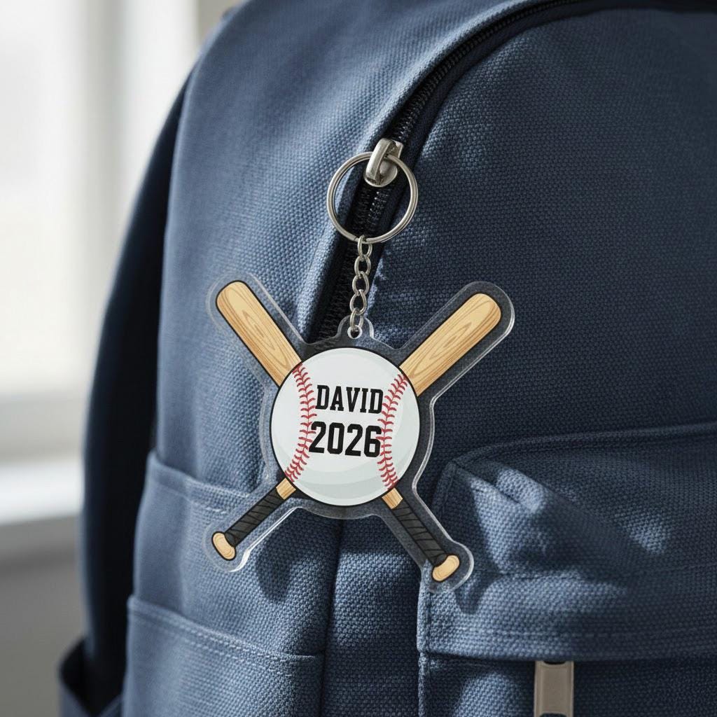 Personalized Baseball Keychain Custom Player Name and Year, Baseball Bat Keychain, Acrylic Baseball Player Gift, Little League Gift