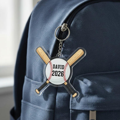 Personalized Baseball Keychain Custom Player Name and Year, Baseball Bat Keychain, Acrylic Baseball Player Gift, Little League Gift