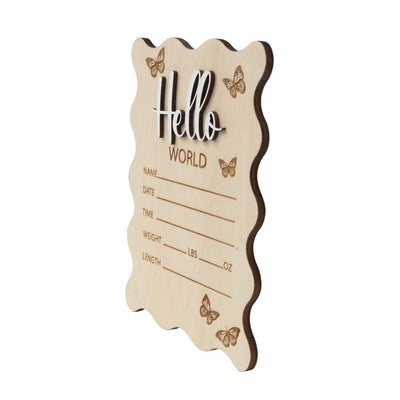 Hello World Sign, Baby Girl Name Sign, Scalloped Border Engraved Birth Announcement, Birth Stats Sign, Baby Keepsake, Birth Stat Sign