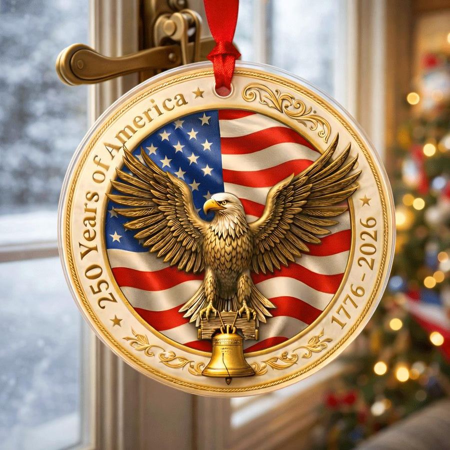 USA 250th Anniversary Ornament, Semiquincentennial Gold Eagle Gift, 1776-2026 Liberty Bell Decor, America 250 Birthday Keepsake
