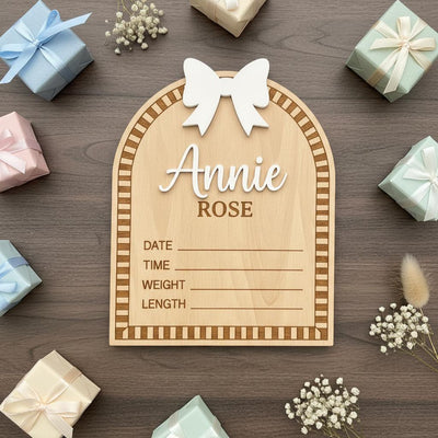 Personalized Wooden Baby Birth Announcement Sign with Raised Name