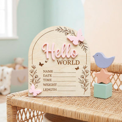 Pink Butterfly Birth Stats Sign | 3D Acrylic Wooden Newborn Plaque | Custom Baby Girl Announcement | Floral Arch Nursery Prop