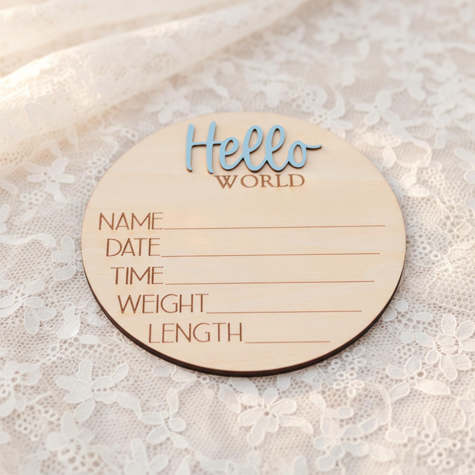 Personalized Hello World Baby Sign Wooden Newborn Keepsake