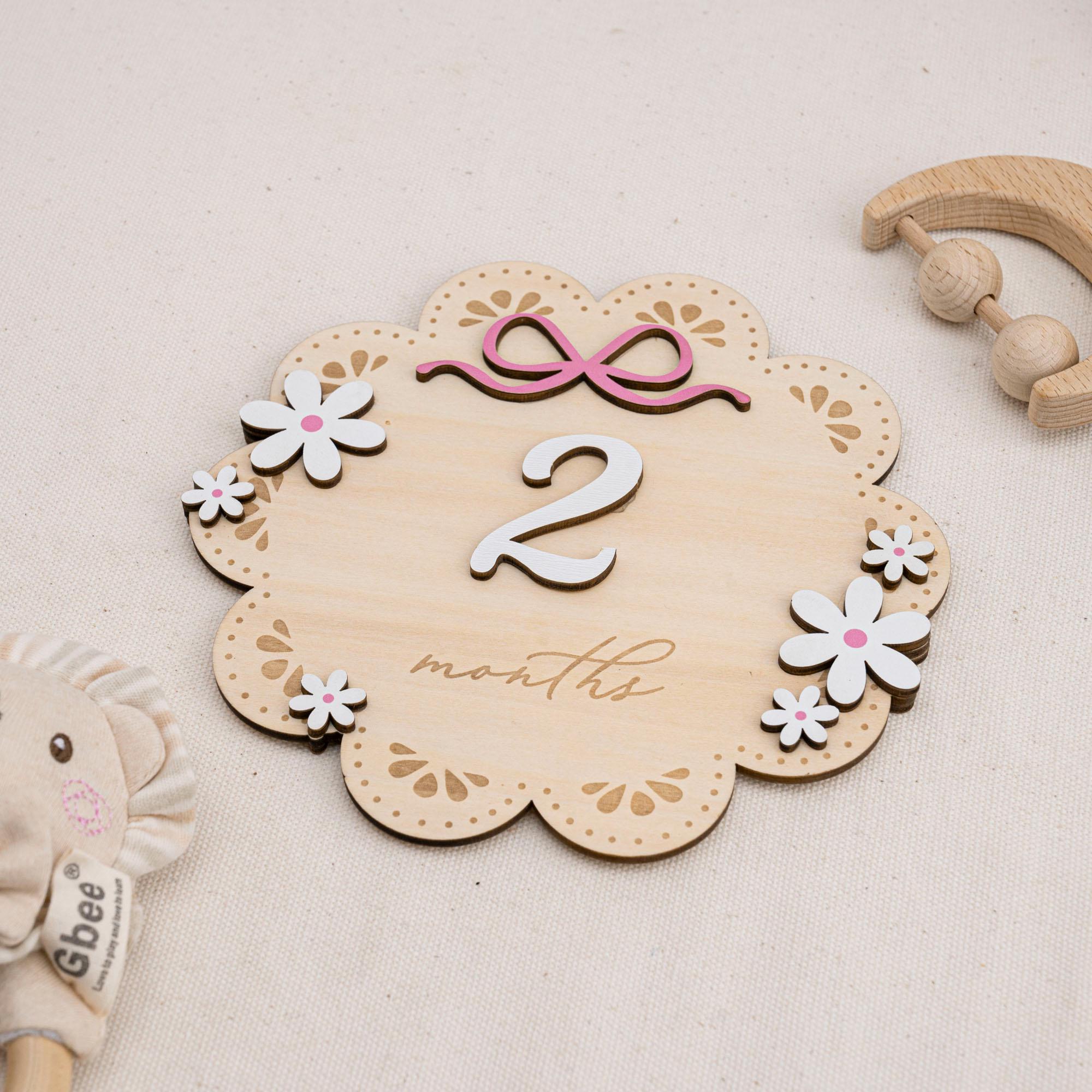 Baby Milestone Sign With Wooden Numbers, Floral Monthly Milestone Card, 3D Layered Baby Photo Prop, Milestone Sign For Baby Girl, Baby Sign