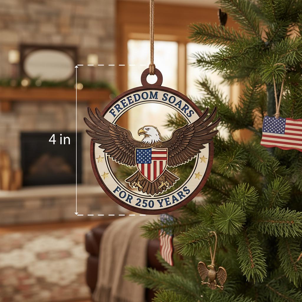 USA 250th Anniversary Ornament, Freedom Soars Wood Emblem, 1776-2026 Patriotic Eagle Gift, Semiquincentennial Wooden Decor