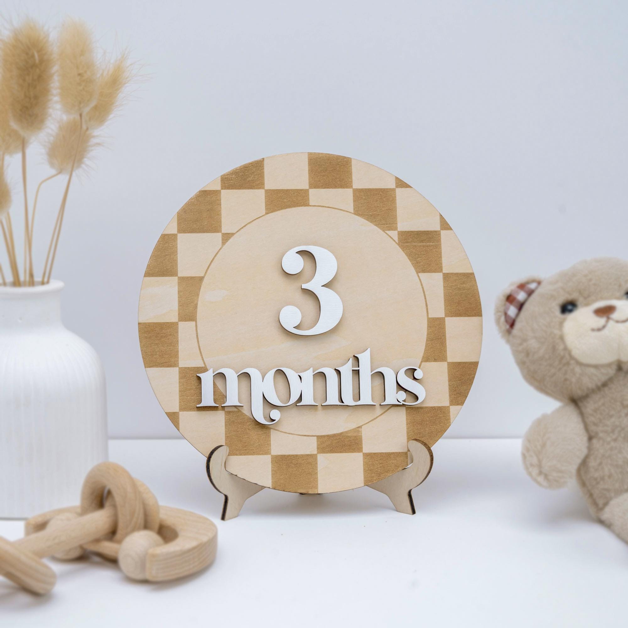 Checkered Baby Milestone Card, Milestone Sign Checkered, Retro Baby Photo Prop, Minimalist Nursery Decor, Nursery Milestone Discs, Baby Gift