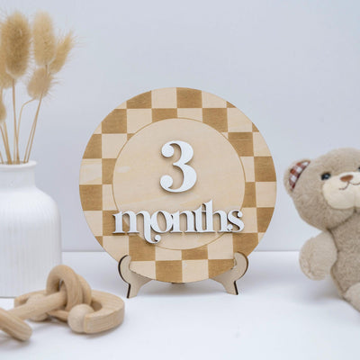 Checkered Baby Milestone Card, Milestone Sign Checkered, Retro Baby Photo Prop, Minimalist Nursery Decor, Nursery Milestone Discs, Baby Gift