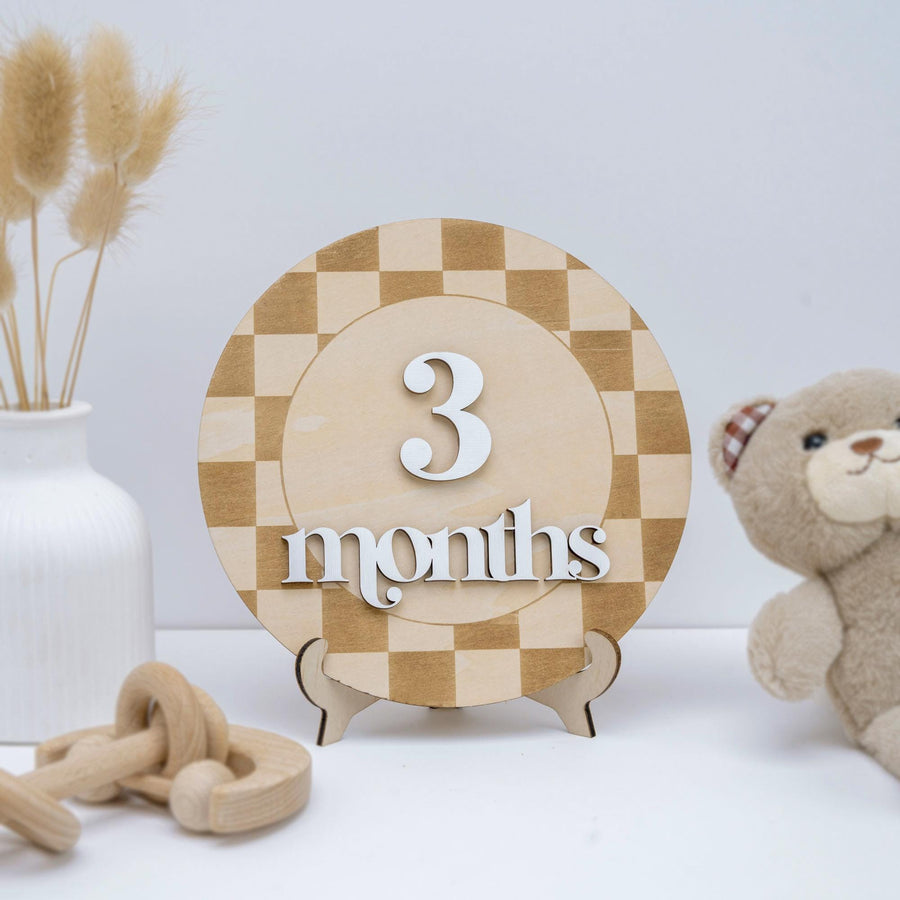Checkered Baby Milestone Card, Milestone Sign Checkered, Retro Baby Photo Prop, Minimalist Nursery Decor, Nursery Milestone Discs, Baby Gift