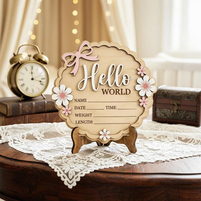 Coquette Pink Bow Birth Sign | 3D Daisy Scalloped Plaque | Acrylic Hello World Announcement | Shabby Chic Girl Nursery Prop