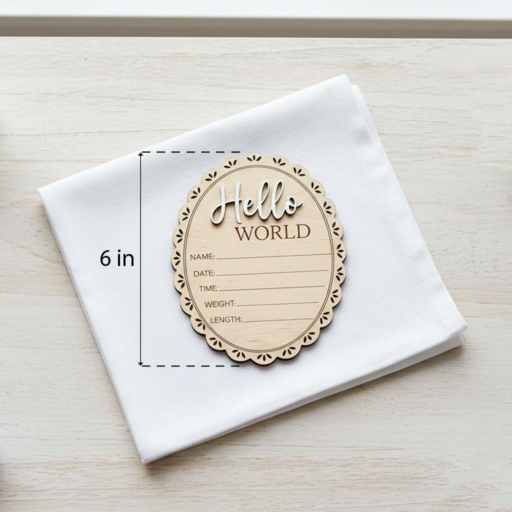 Scalloped Edge Birth Stats Sign | Oval Wooden Baby Plaque | 3D Acrylic Hello World Announcement | Vintage Girl Nursery Prop