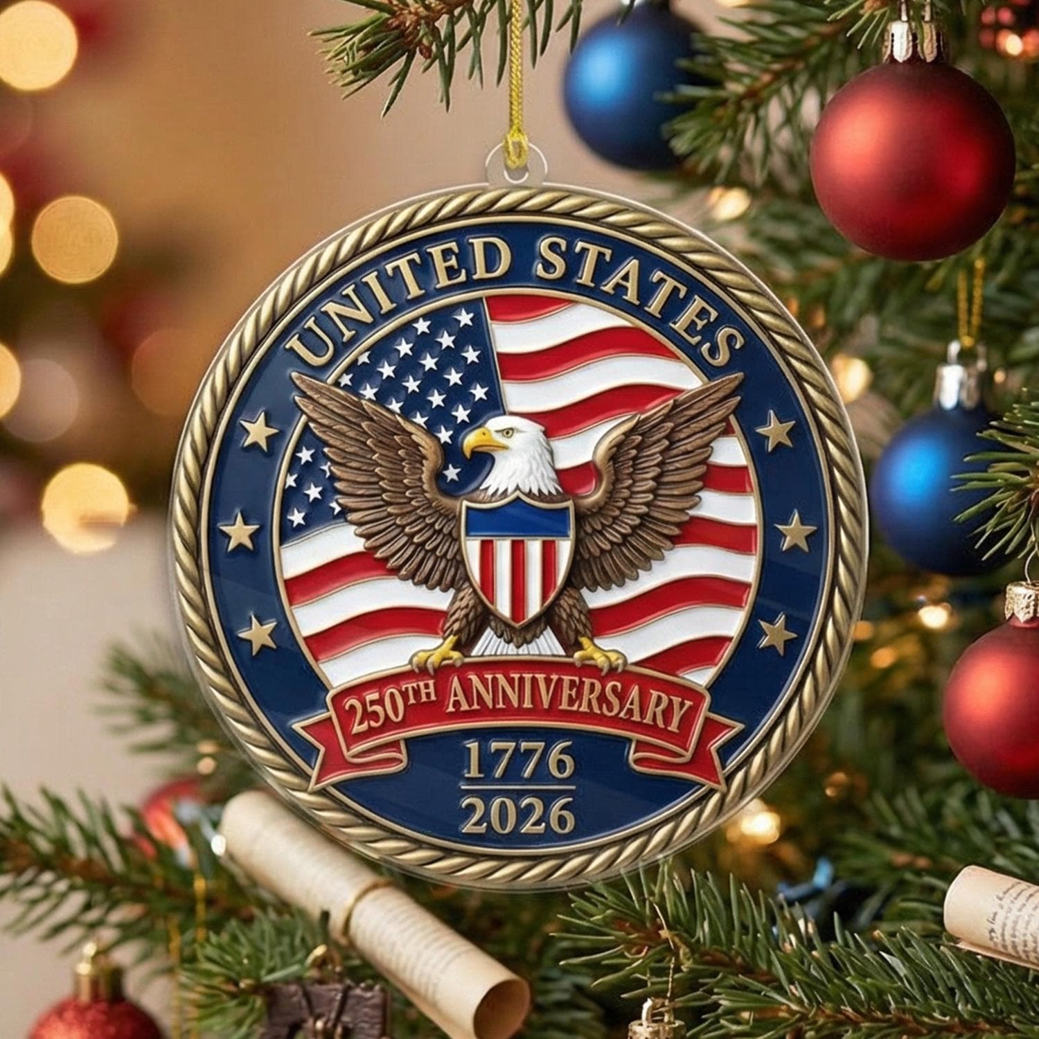 United States 250th Ornament, Semiquincentennial Car Mirror Charm, 1776-2026 Patriotic Eagle Gift, USA Jubilee Coin Decor